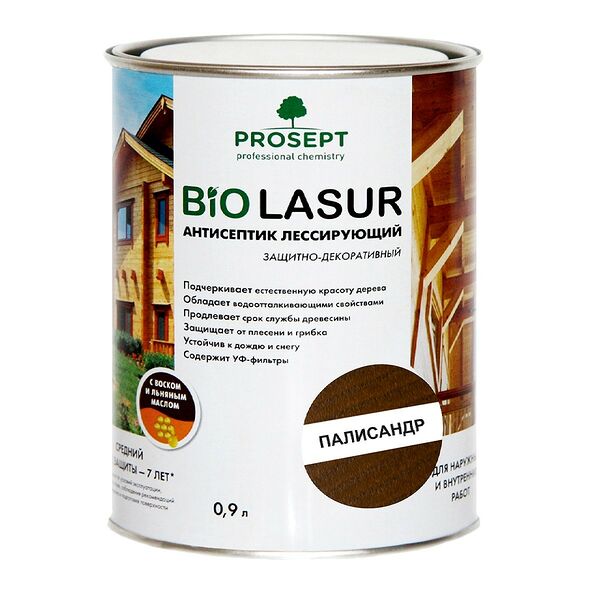 Антисептик лесирующий PROSEPT BioLasur, полисандр, готовый состав, 0,9л