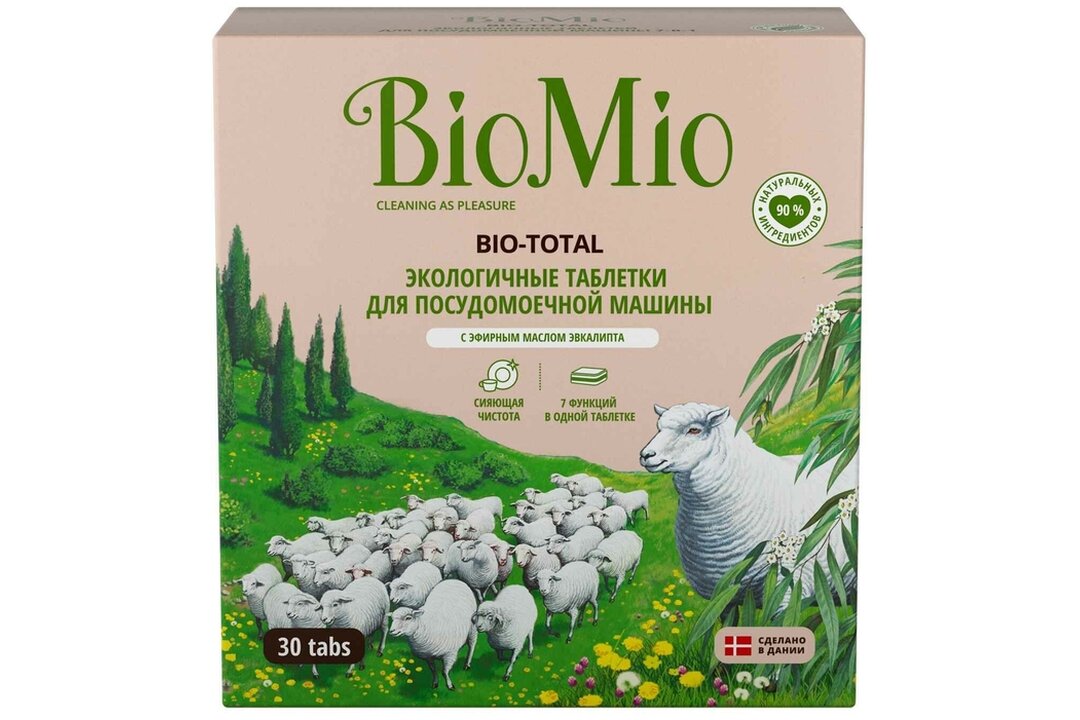 

Таблетки для посудомоечных машин Biomio Bio-Total с маслом эвкалипта 29 г х 30 таблеток