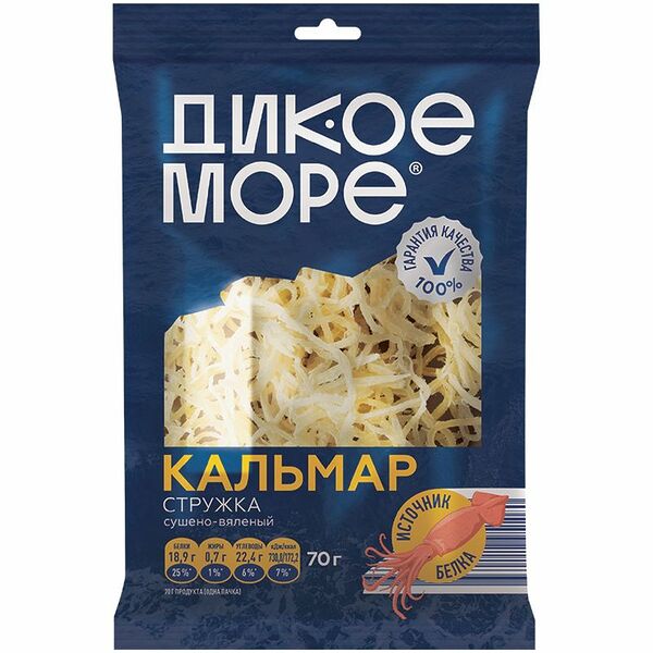 Кальмар Дикое Море стружка сушено-вяленый, 70г