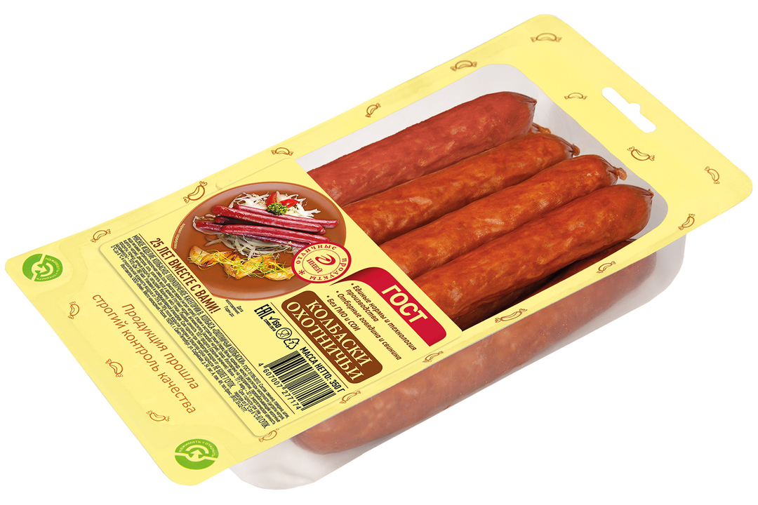 

Колбаски полукопченые Иней Охотничьи 350 г