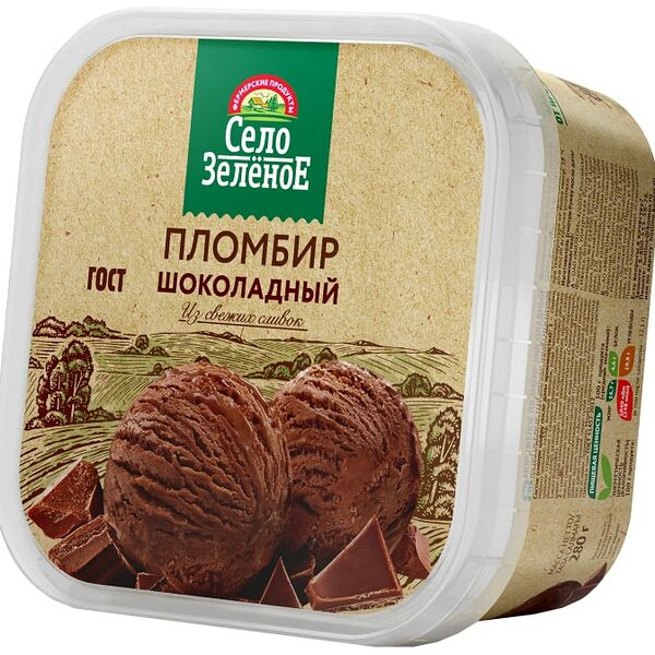Мороженое Село Зеленое Пломбир шоколадный 15% 280г