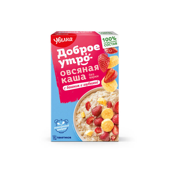Каша овсяная Увелка с бананом и клубникой 5х40г