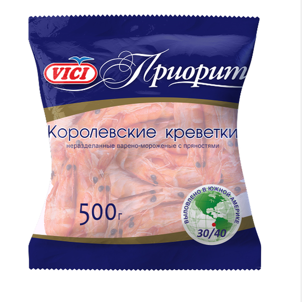 Креветки Vici Королевские 30/40 в панцире варено-мороженые, 500 г