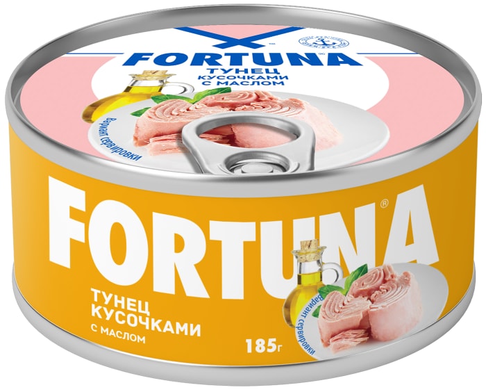 

Тунец Fortuna кусочки в масле 185 г