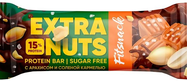 Батончик Fitsnack глазированный Extra Nuts Арахис-Карамель 45г