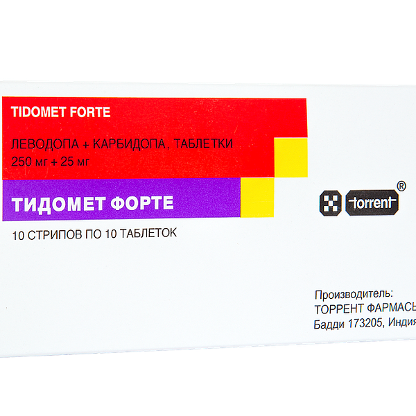 Тидомет Форте таблетки 250 мг + 25 мг 100 шт