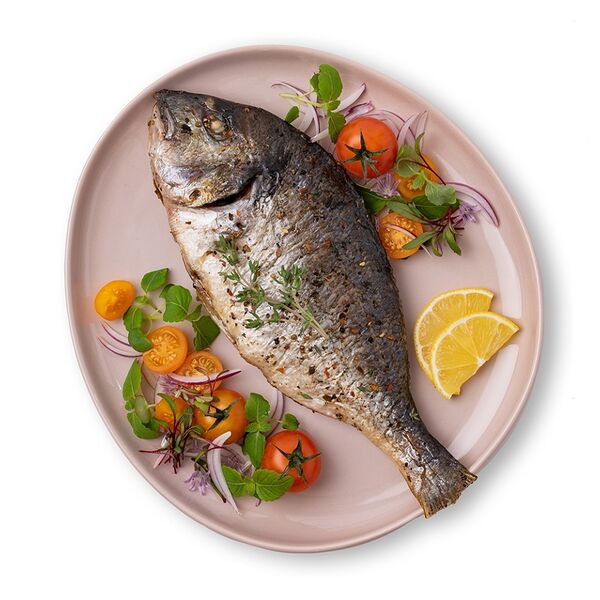 Дорада маринованная для гриля (тушка потрошёная с головой) вес