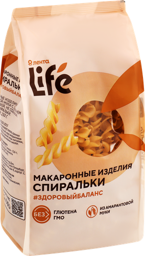 

Макароны безглютеновые Лента Life Спиральки, из кукурузной муки с добавлением амарантовой, 250 г