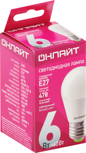 

Лампа светодиодная Онлайт Шар 6Вт, E27, нейтральный