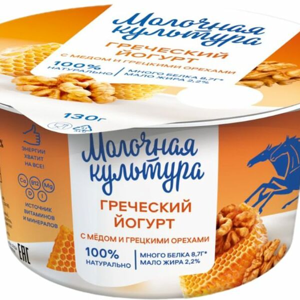 Йогурт Молочная культура Греческий с медом и грецкими орехами 2.2%