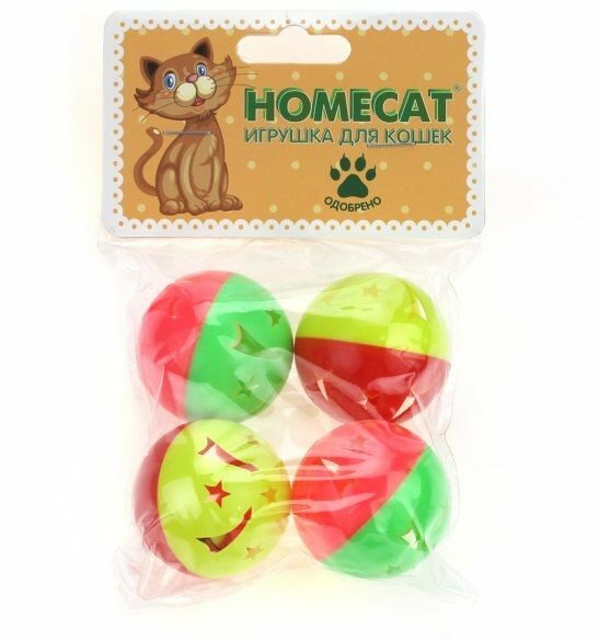 HOMECAT Игрушка для кошек Мячи пластиковые Звездочки с колокольчиком Ф 4см 4шт.
