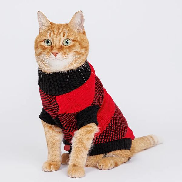 Свитер для кошек и собак, 25 см, черно-красный