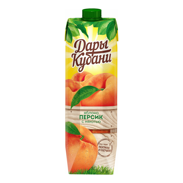 Нектар Дары Кубани персик-яблоко с мякотью, 950 мл