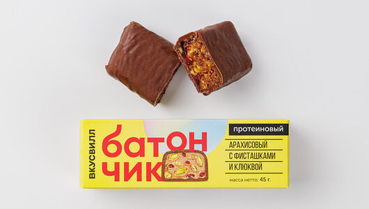 Батончик протеиновый Вкусвилл с фисташками и клюквой 45г