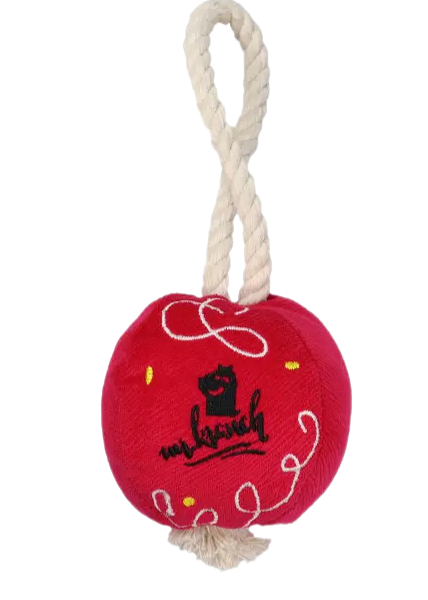 Игрушка MR.KRANCH для собак мелких и средних пород Шарик новогодний с канатом 20х9х9 см, ярко-розовый