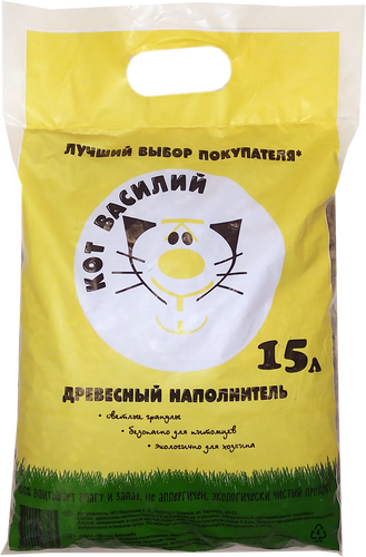 

Наполнитель древесный для кошачьего туалета КОТ ВАСИЛИЙ, 15 л