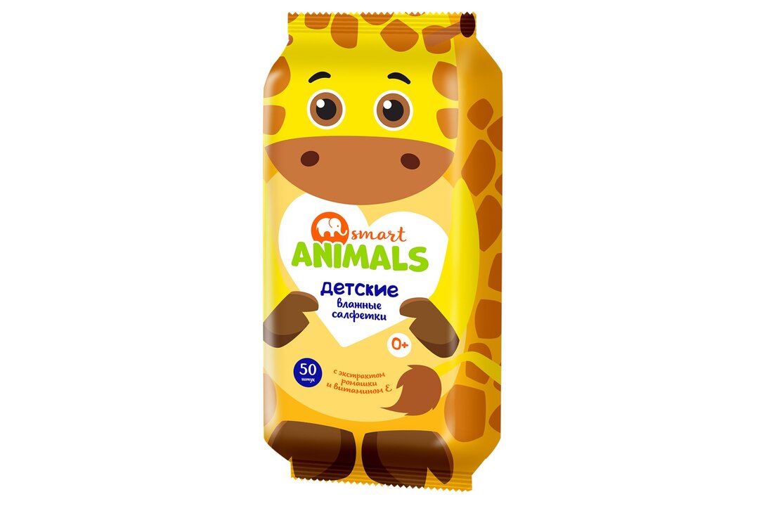 

Салфетки влажные Smart Animals детские 0+ 50 шт. дизайн в ассортименте