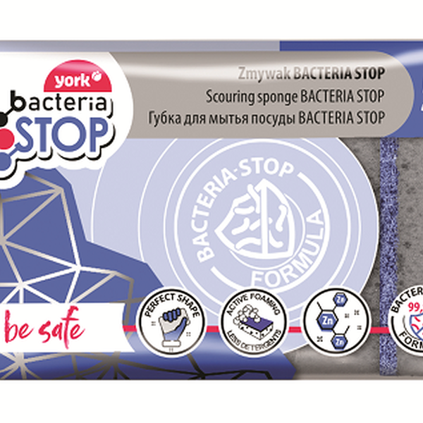 Губка для посуды York Бактерия стоп антибактериальные 10х7х3 см, 5 шт