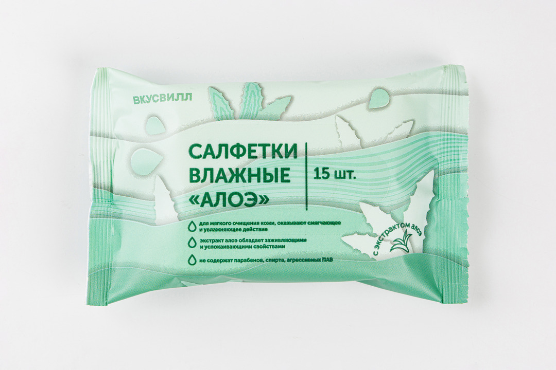 

Салфетки влажные ВкусВилл Алоэ 15 шт.