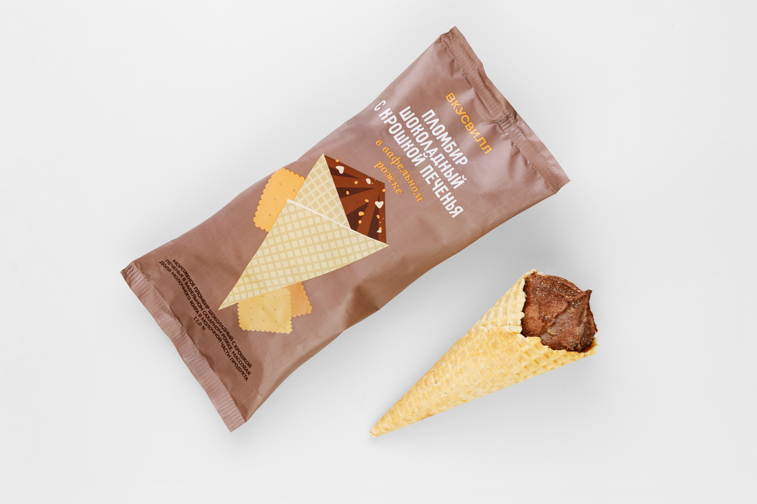 

Пломбир шоколадный с крошкой печенья в рожке ВкусВилл 100 г