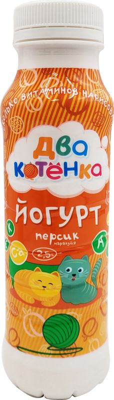 

Йогурт Два котёнка Персик-маракуйя 2.5%, 250 г