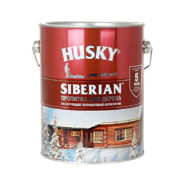 Пропитка-антисептик алкидная лессирующая Husky Siberian, полуматовая, тиковое дерево, 2.7 л