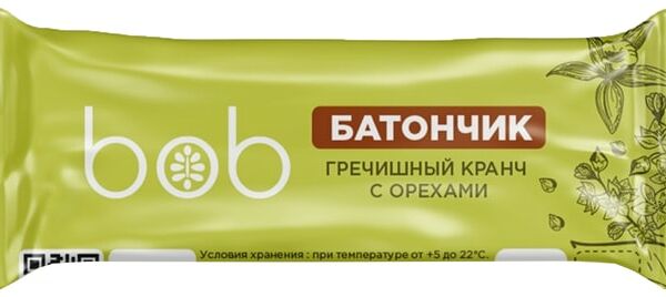 Батончик Bob глазированный Гречишный с орехами и злаками 45г