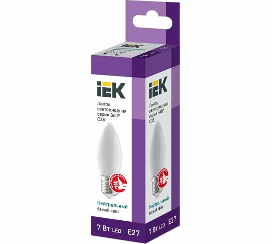 Лампа IEK LED свеча 7Вт, 230В, 4000К, цоколь Е27 360, Арт. LLF-C35-7-230-40-E27-CL