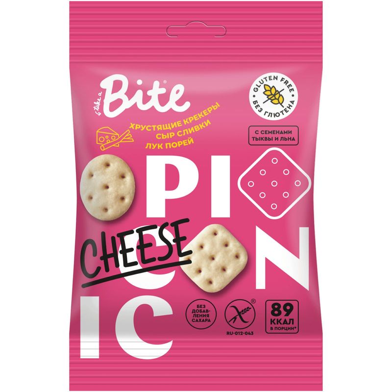 

Крекеры Take a Bite Сыр-сливки-лук порей солёные 60 г