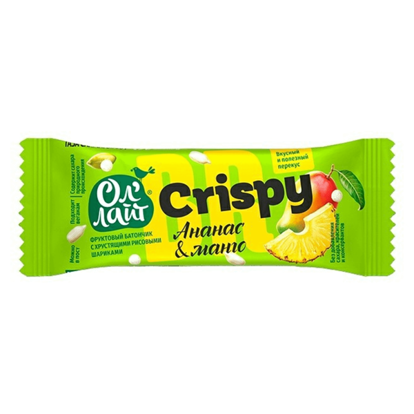 Батончик фруктовый Ол'Лайт Crispy Ананас и манго, 30 г