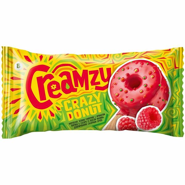 Мороженое Серебряный Снег Уплетайка сливочное пончик с малиной 10% 50 г