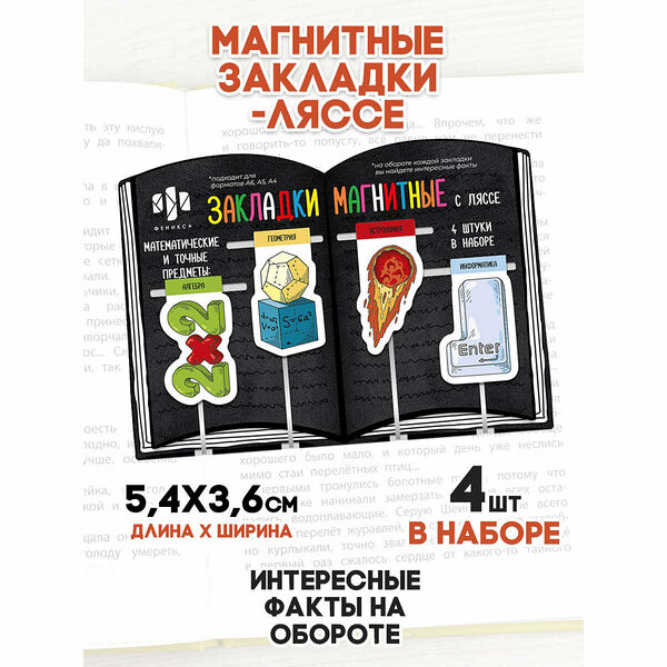 Закладка -ляссе магнитных МАТЕМАТИЧЕСКИЕ ПРЕДМЕТЫ картон, 4шт/уп 57359