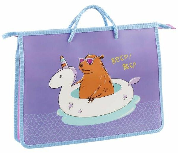 Папка с ручками ArtSpace Капибара А4 пластик на молнии 40 мм