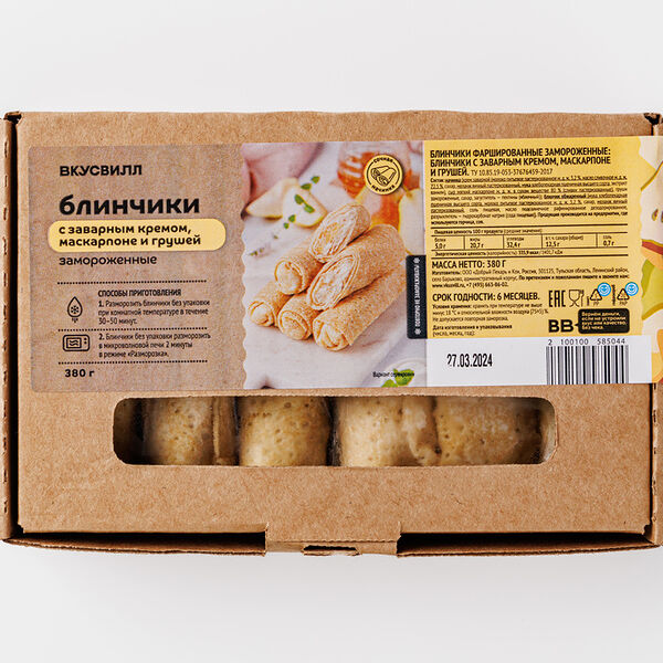 Блинчики с заварным кремом, маскарпоне и грушей, замороженные, 380г, Продукт замороженный