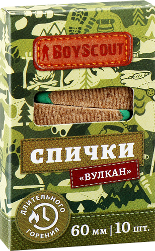 Спички BoyScout Вулкан длительного горения 60 мм 10 шт.