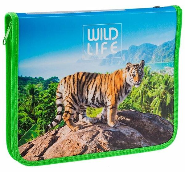 Папка для тетрадей ArtSpace 1 отделение А5 Дикие кошки пластик молния вокруг