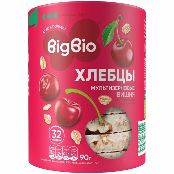 BIGBIO Хлебцы Злаковый коктейль вишневый хрустящие 90г
