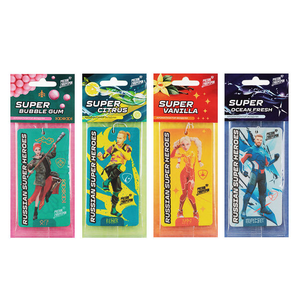 BY Ароматизатор бумажный Герои Вселенной, Бабл Гам, Ваниль, Океанская свежесть, Цитрус, в ассортименте