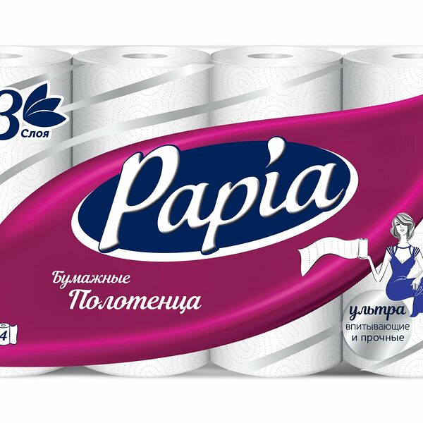 Бумажные полотенца Papia 4 рулона 3 слоя