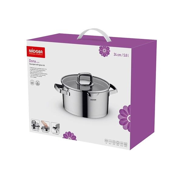 Кастрюля NADOBA из нержавеющей стали с крышкой 5.1л серия Dona Kucharske nacini, Китай