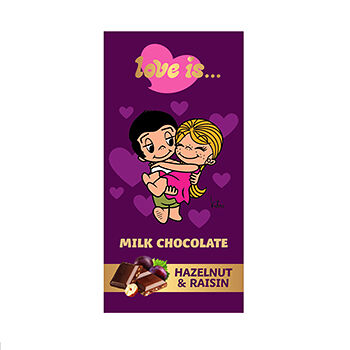 Шоколад молочный «Love is...»  с фундуком дробленым  и изюмом 