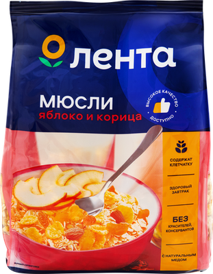 Мюсли хрустящие ЛЕНТА с яблоком и корицей в меду