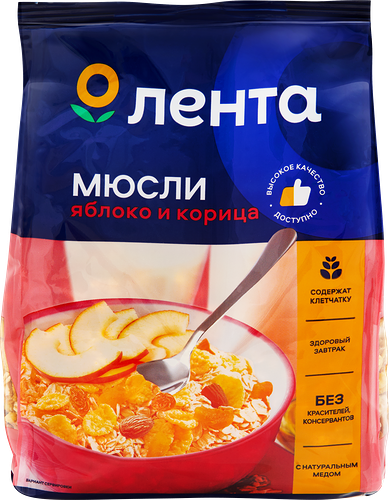 Мюсли хрустящие ЛЕНТА с яблоком и корицей в меду