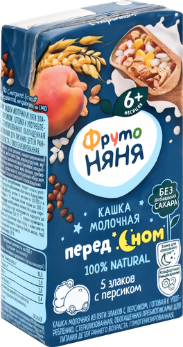 

Кашка ФрутоНяня молочная 5 злаков с персиком с 6 месяцев 200 мл