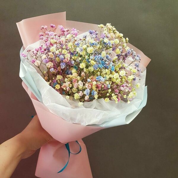 Радужная гипсофила с небольшом букетике