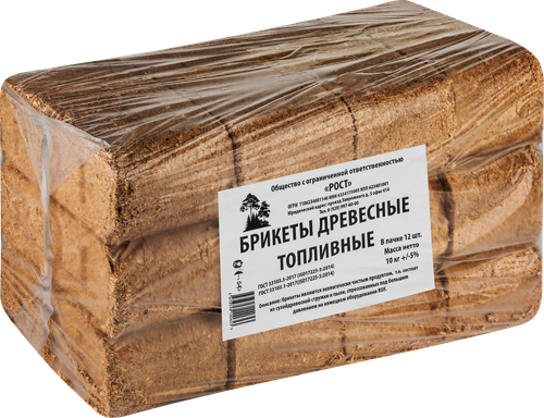 

Брикеты топливные древесные Рост, прессованные, 12шт, 10кг