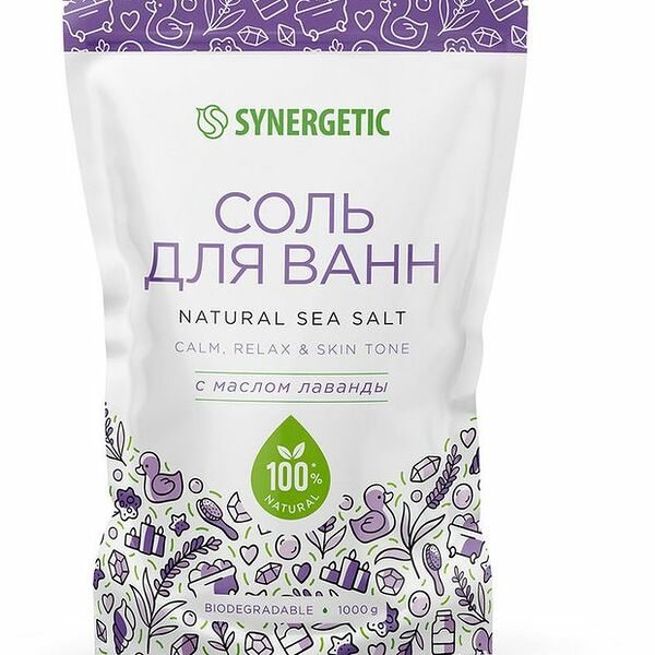 Соль для ванн Synergetic Relax & Skin Tone с маслом лаванды 1 кг
