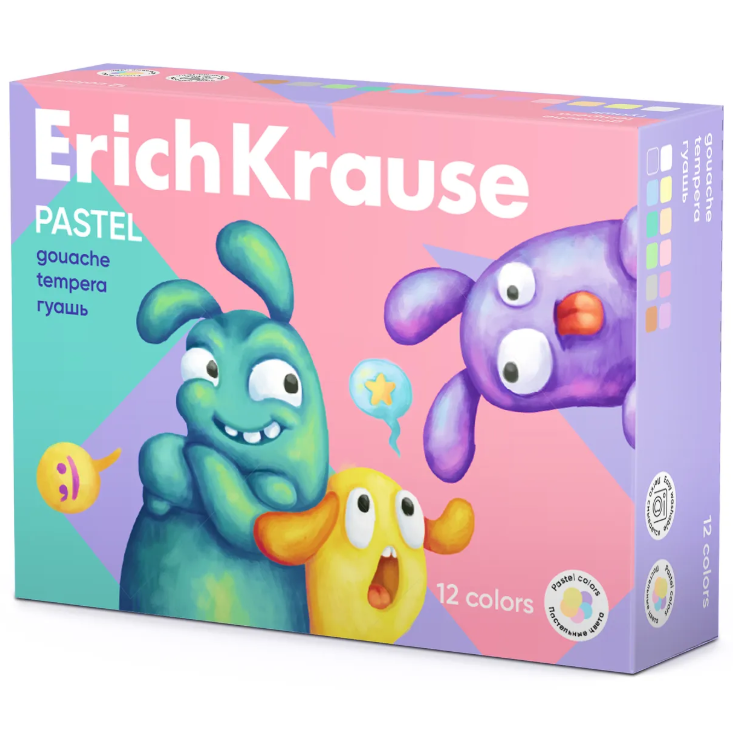 

Гуашь ErichKrause Jolly Friends Pastel 12 цветов по 20 мл