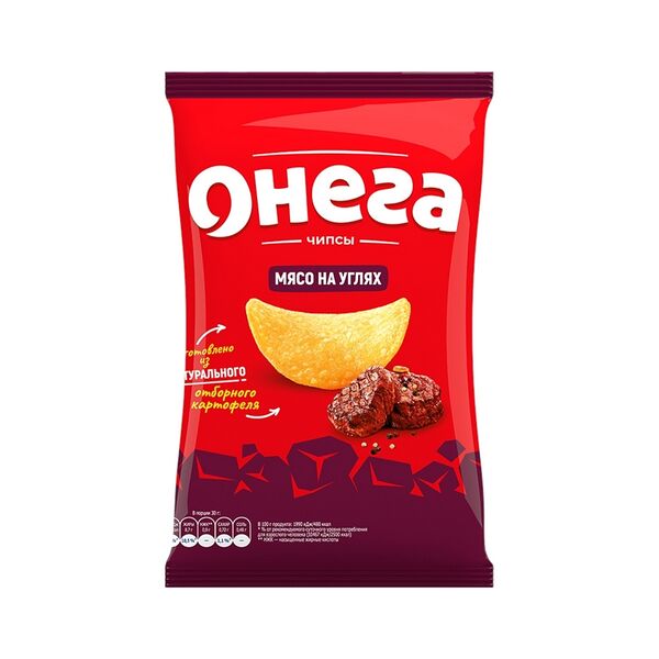 Чипсы из сырого картофеля Онега со вкусом мяса на углях 