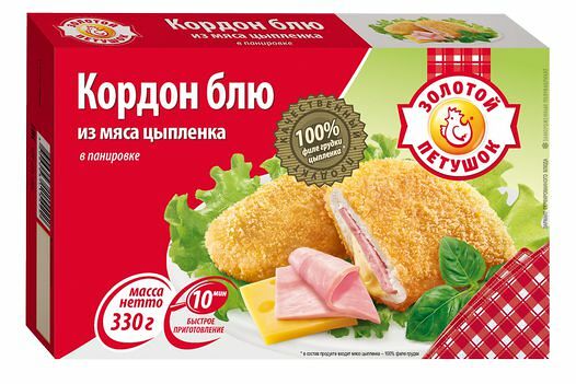 Кордон-блю Золотой Петушок из мяса цыпленка в панировке с сыром и ветчиной 330 г